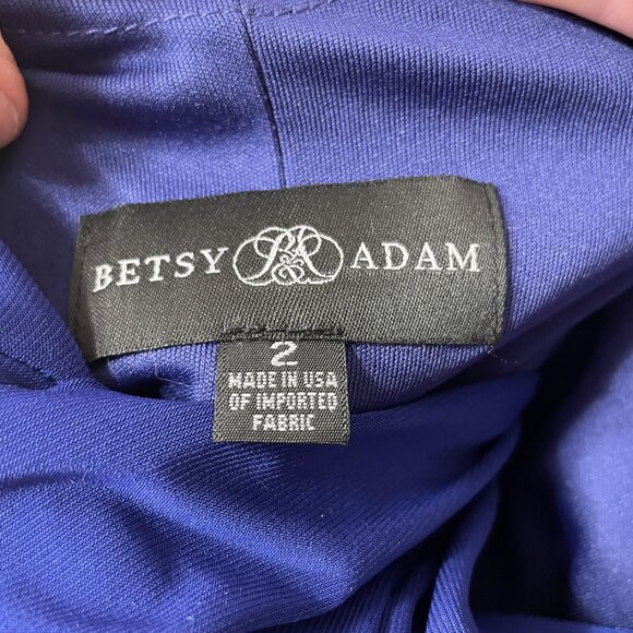 🔥 Betsy & Adam | Cobalt Blue Long Cap Sleeve Twist Back Formal Trumpet Gown 2 - Picture 3 of 5